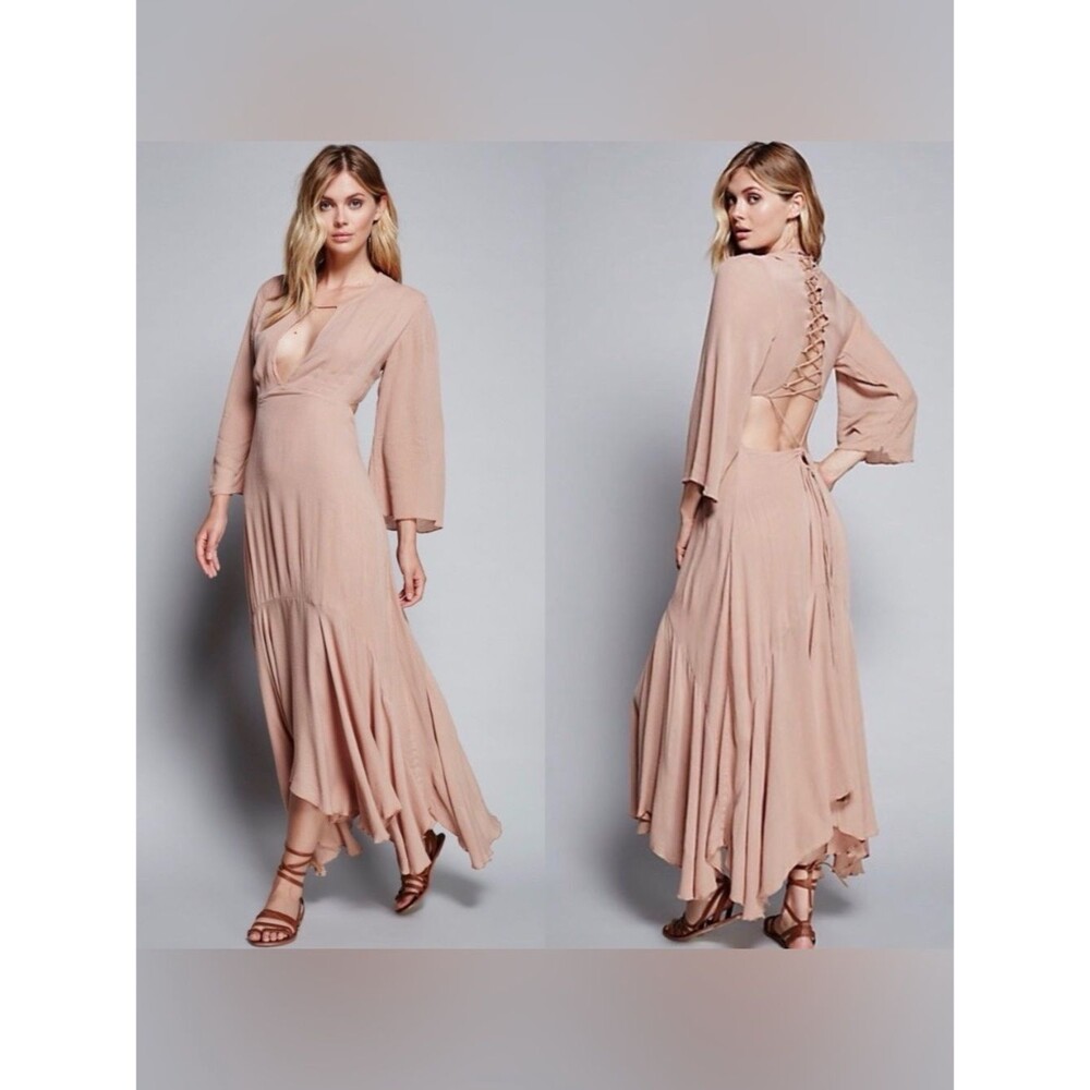 NWT Free People Margarita Flamingo Criss Cross Lace Back Maxi Dress Size Small